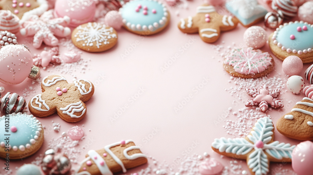 Christmas banner with cookies gingerbread border frames. bokeh blur pastel Background Xmas sweets Christmas tree-shaped colorful gummy jelly candy , card, banners Christmas banner with cookies gingerbread border frames. bokeh blur pastel Background Xmas sweets Christmas tree-shaped colorful gummy jelly candy , card, banners