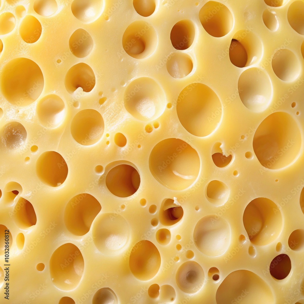 Close-up view of cheese texture showcasing distinct holes and creamy surface. Generative AI Close-up view of cheese texture showcasing distinct holes and creamy surface. Generative AI