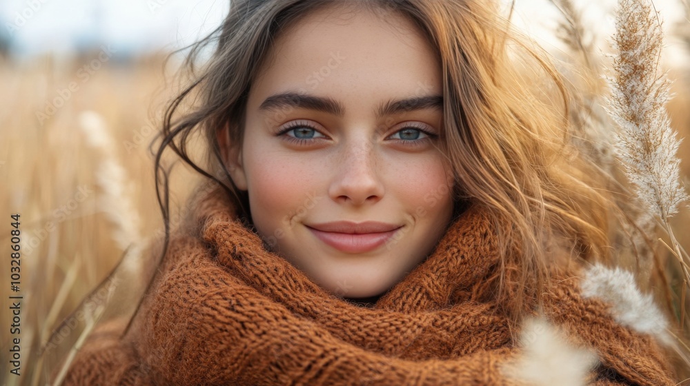 Smiling Woman in Autumn Field Smiling Woman in Autumn Field