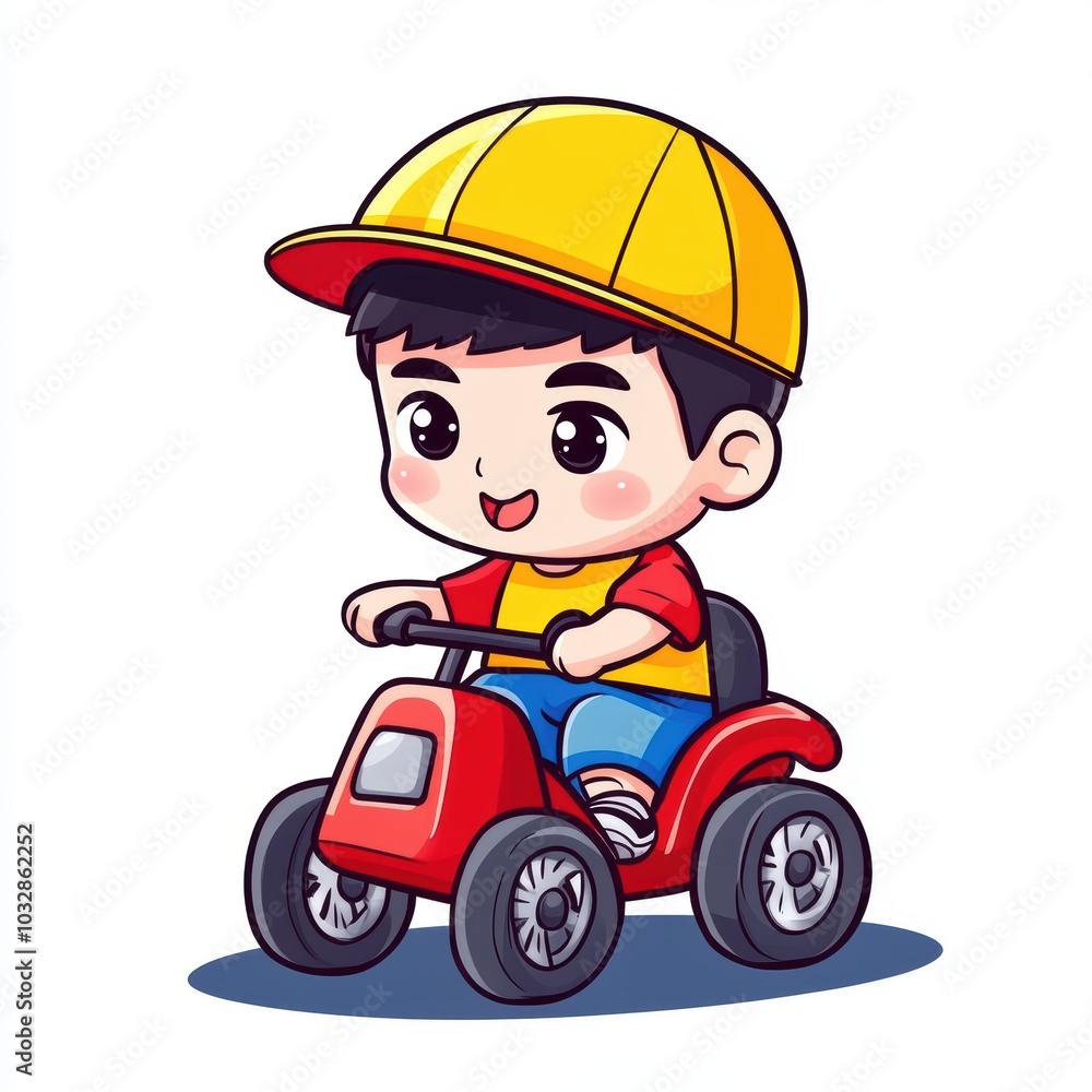 Cute Cartoon Boy Riding Toy Car Illustration Cute Cartoon Boy Riding Toy Car Illustration