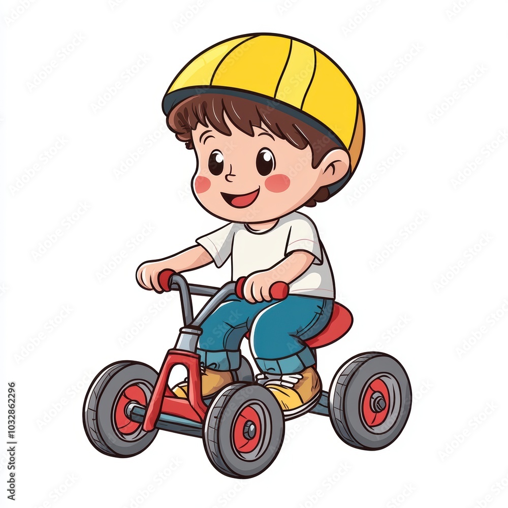 Cute Cartoon Kid Riding a Tricycle Illustration Cute Cartoon Kid Riding a Tricycle Illustration