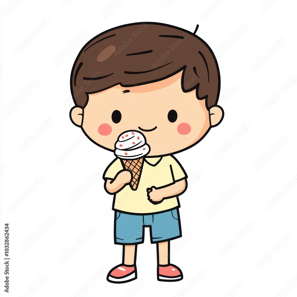Cute Cartoon Boy with Ice Cream Cone Illustration Cute Cartoon Boy with Ice Cream Cone Illustration
