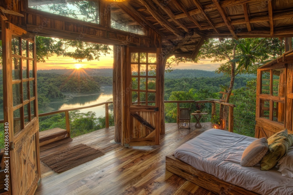 Guests will enjoy the views of the lake in this eco-lodge hotel setting, creating a peaceful and relaxing ambiance. Guests will enjoy the views of the lake in this eco-lodge hotel setting, creating a peaceful and relaxing ambiance.