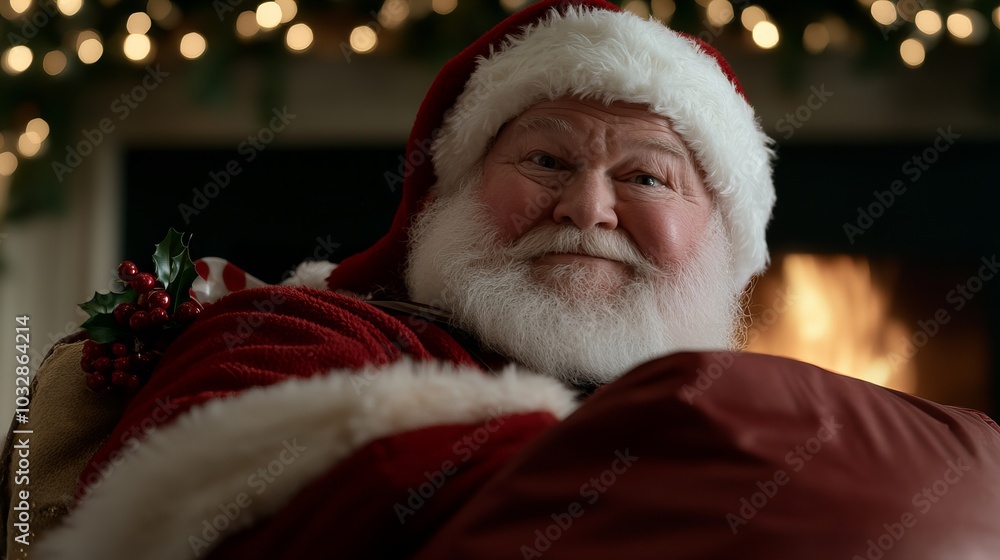 Santa Claus smiles warmly, sitting by a fireplace, ready to deliver Christmas cheer. Santa Claus smiles warmly, sitting by a fireplace, ready to deliver Christmas cheer.