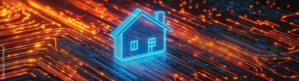 Intelligent, smart home and Wi-Fi concept in miniature on an abstract futuristic background. Intelligent, smart home and Wi-Fi concept in miniature on an abstract futuristic background.