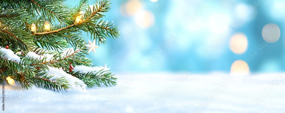The Christmas tree and lights are blurred on an abstract white snow landscape background, a free-style design concept for Christmas decorations The Christmas tree and lights are blurred on an abstract white snow landscape background, a free-style design concept for Christmas decorations