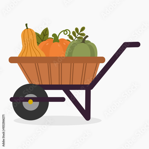Wheelbarrow with pumpkins vector illustration isolated on white background