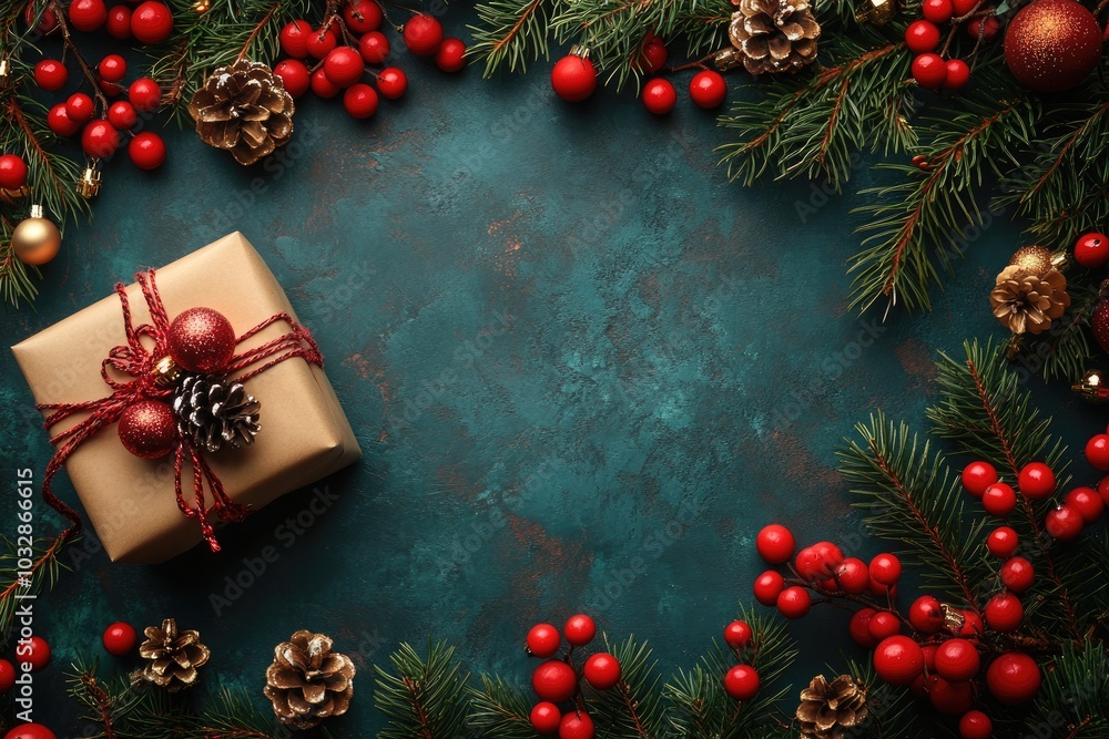 Christmas Ornament & Gift Flat Lay Background Christmas Ornament & Gift Flat Lay Background