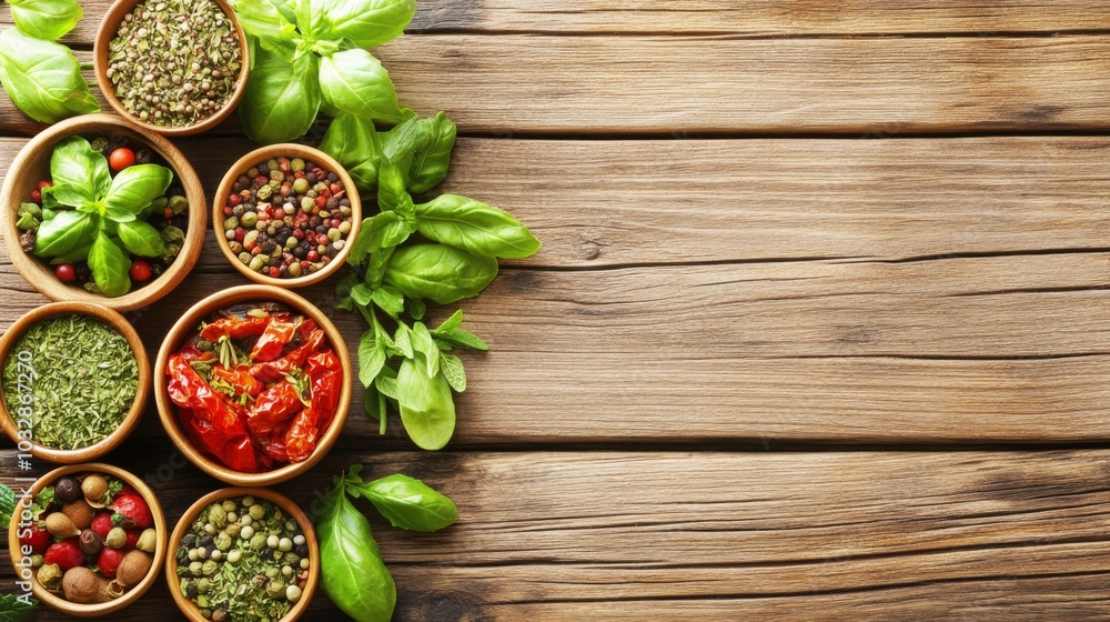Colorful spices on wooden table Colorful spices on wooden table
