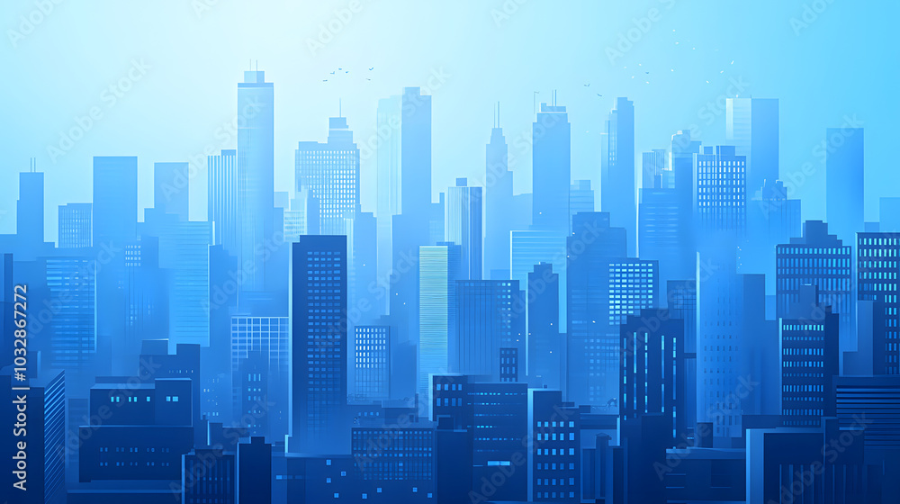 Vibrant AI-Generated Cityscape Illustration in Shades of Blue and Misty Depths of Urban Skyscrapers Vibrant AI-Generated Cityscape Illustration in Shades of Blue and Misty Depths of Urban Skyscrapers