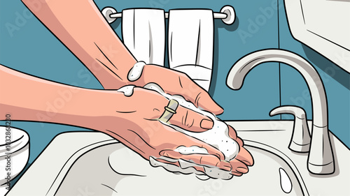 A close-up of a hand washing with soap and water.