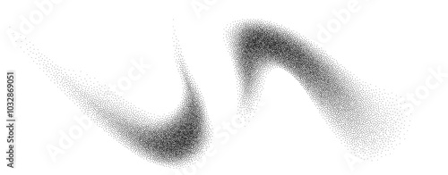 Dotwork abstract shapes, black grain texture, Abstract stipple sand effect, gradient from dots. Vector illustration.