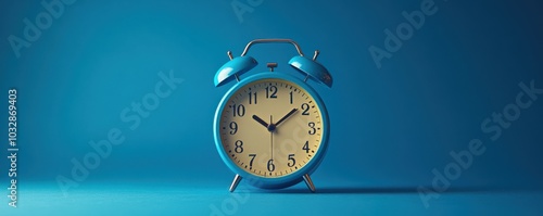 Blue alarm clock on a bright blue background representing time management and punctuality