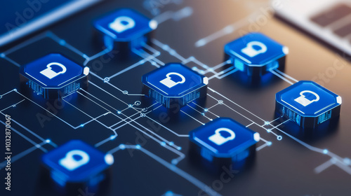 abstract innovative cyber security network, using interconnected nodes to represent business partnerships on the Smart digital Innovation city with connection network reciprocity over the smart city