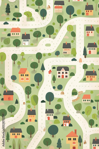 Simple just streets map, minimalist kids style, 2D style. Generative AI tools