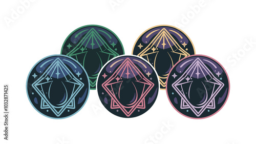 Set of magic crystal balls png isolated on transparent background. Cartoon vector illustration of fortuneteller spheres, witch energy glass globes with different effects glowing with neon colors