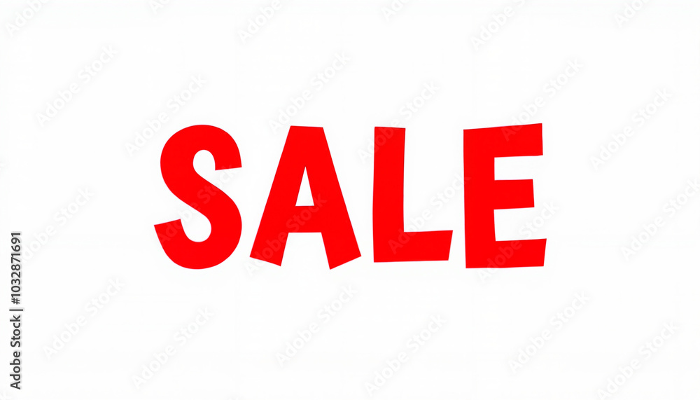 Simple red SALE text on white background with copy space for retail promotions Simple red SALE text on white background with copy space for retail promotions