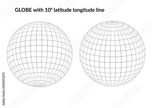 globe with 10 degree latitude longitude line isolated on white background. vector illustration.