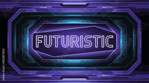 Purple neon rectangle frame banner with light glow background. Led line electric signboard for game or casino. Abstract cyber shine template design. Futuristic party signage for modern music club