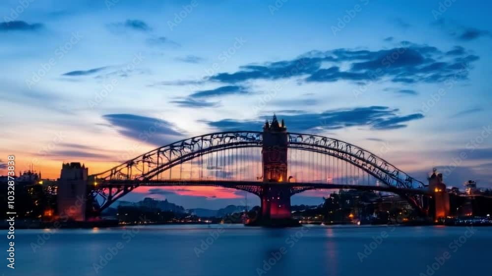 Captivating video trailer of Sydney Harbour Bridge sunset with long exposure and time-lapse effects.