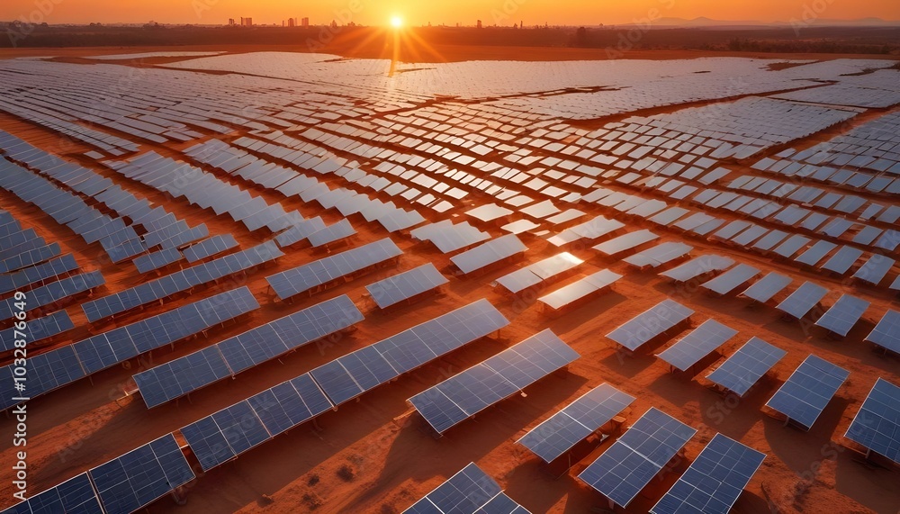 Fototapeta premium A modern photovoltaic farm harnessing solar energy, showcasing innovative technology and sustainable agricultural practices