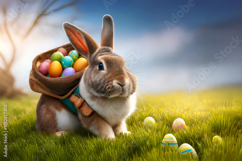 Osterhase auf einer grünen Wiese