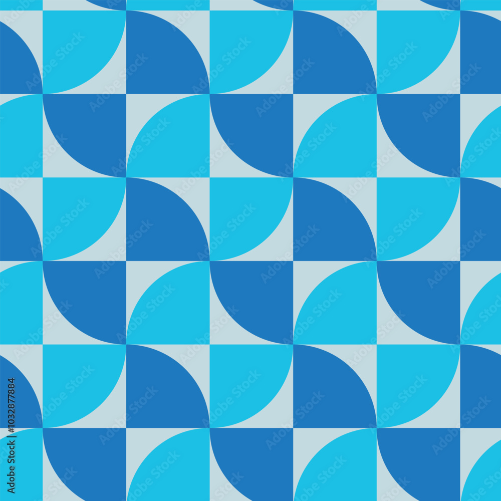 Mid century modern geometric shapes seamless pattern in blue and aqua. For web site background, wallpaper, home décor and textile Mid century modern geometric shapes seamless pattern in blue and aqua. For web site background, wallpaper, home décor and textile