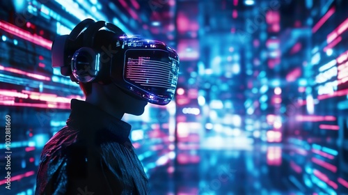 Virtual player with a VR headset exploring cyberspace