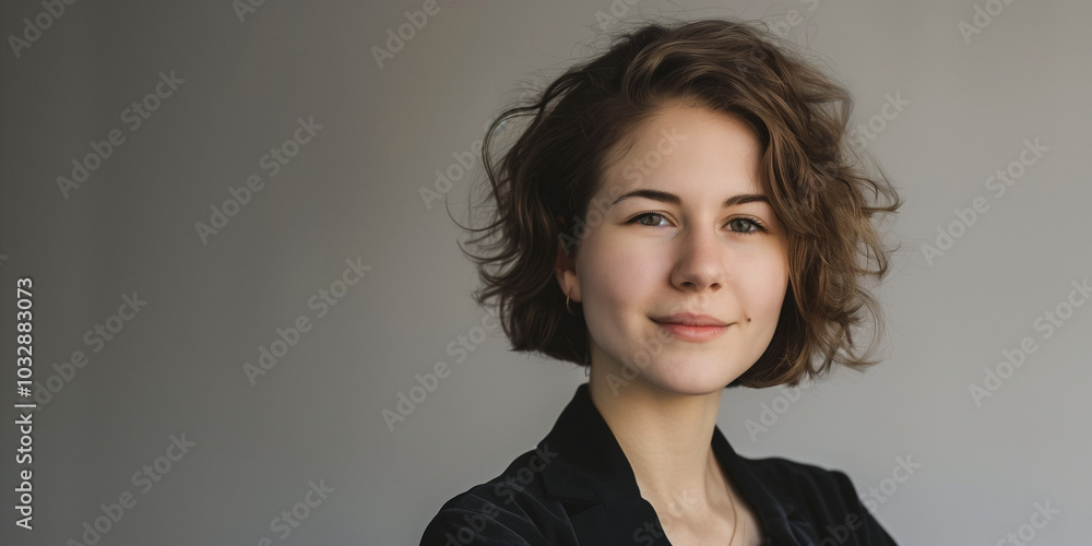 Confident Young Woman with Curly Hair in a Professional Setting Confident Young Woman with Curly Hair in a Professional Setting