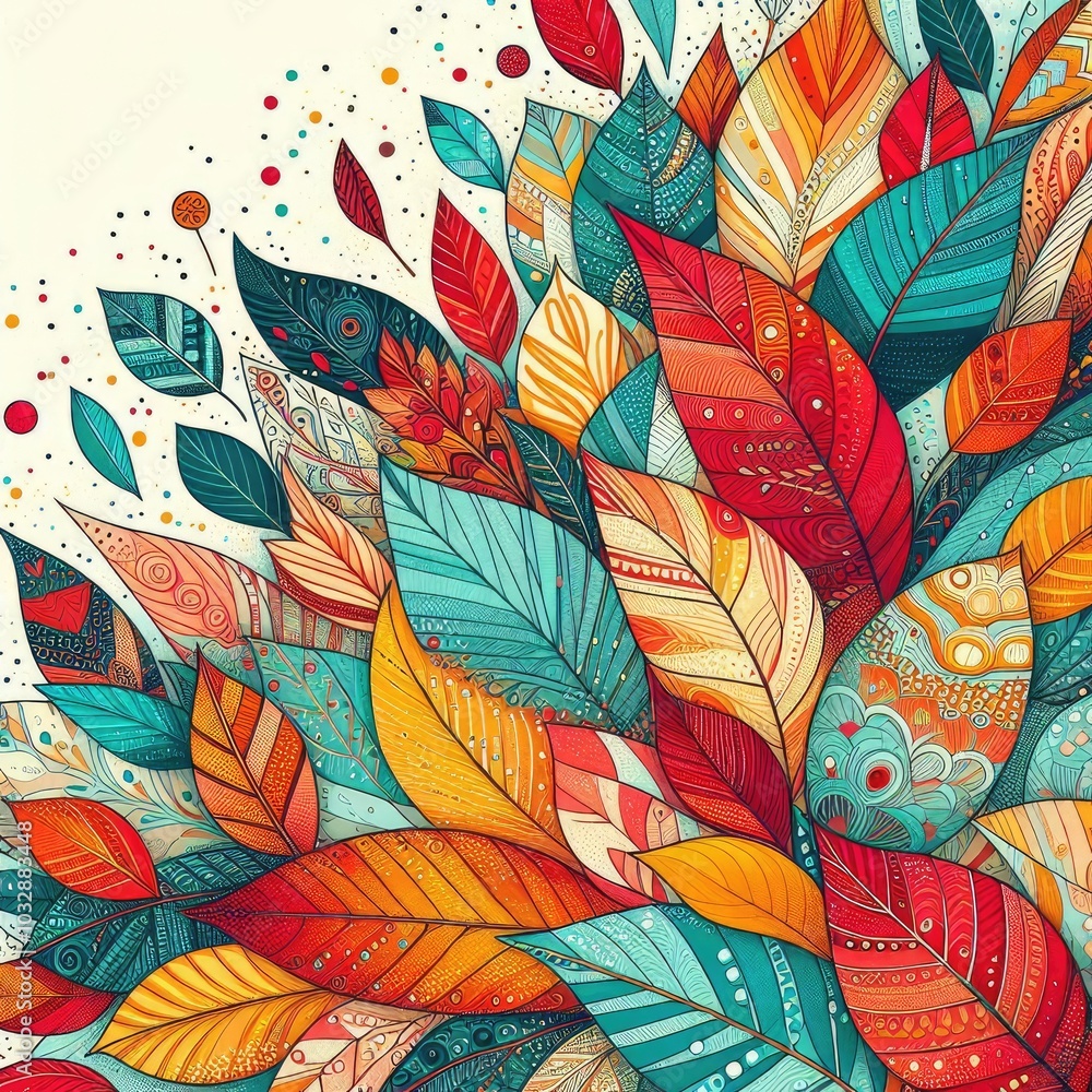 vibrant autumn-themed illustration featuring an array of colorful leaves in shades of red, orange, yellow, and turquoise, layered over a light background. vibrant autumn-themed illustration featuring an array of colorful leaves in shades of red, orange, yellow, and turquoise, layered over a light background.
