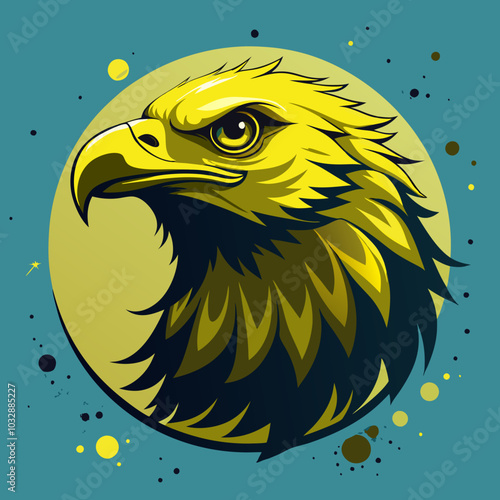 Stylized yellow eagle portrait on a turquoise background photo