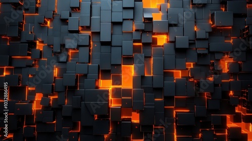 Abstract black and orange tech wall background for gaming or business