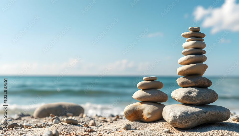 Fototapeta premium If Your hobby is beach tennis, then in one point you find yourself stacking stones. Relaxing. Not a bad habit to do isolated with white highlights, png
