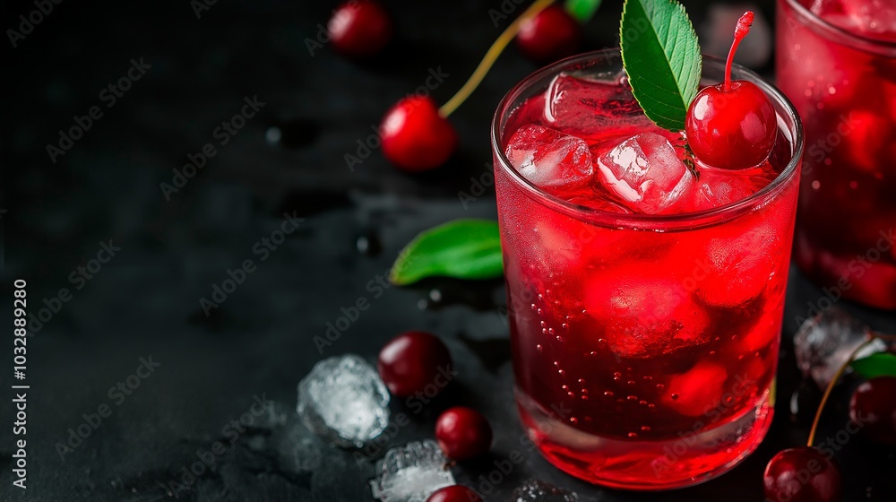 cocktail with ice and cherry. cocktail with ice and cherry.