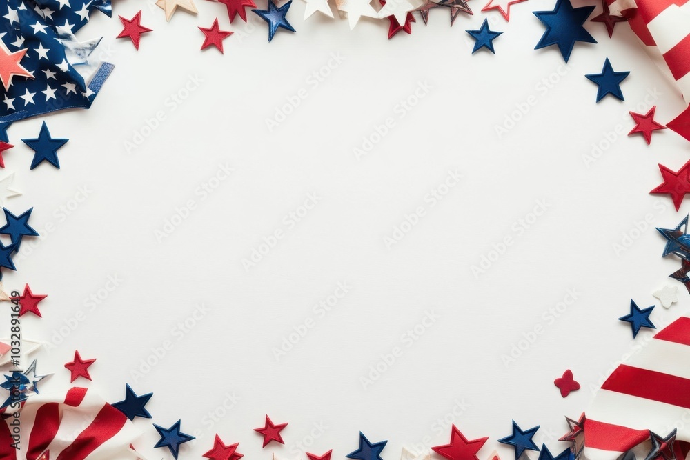 Fototapeta premium A blank frame with an American flag background and stars on the border, no text or images in the center of the picture Generative AI