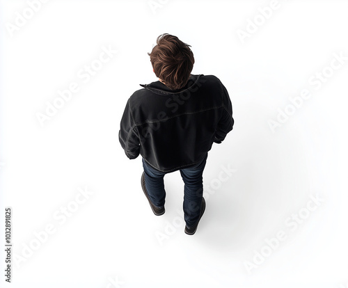 top view of a man walking isolated on white background
