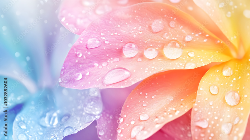 A peaceful close-up view of vibrant pastel flower petals with sparkling droplets creating a soothing nature scene A peaceful close-up view of vibrant pastel flower petals with sparkling droplets creating a soothing nature scene