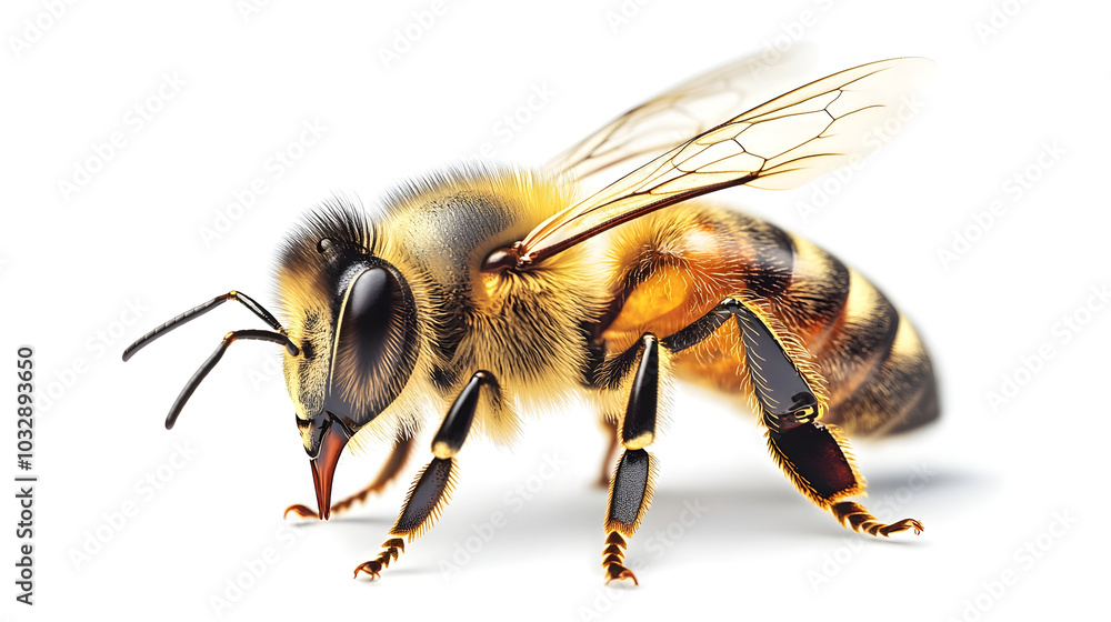 honey bee walking isolated on White Background honey bee walking isolated on White Background