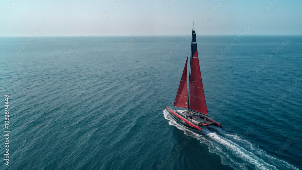 Fototapeta premium Catamaran Racing Boat on Open Sea