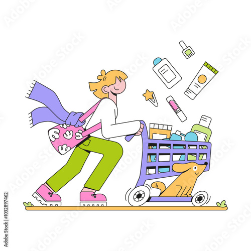 Woman With A Shopping Basket Full