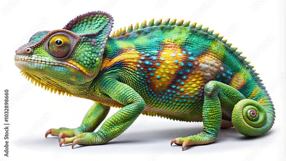 Obraz premium Chameleon on White Background. 