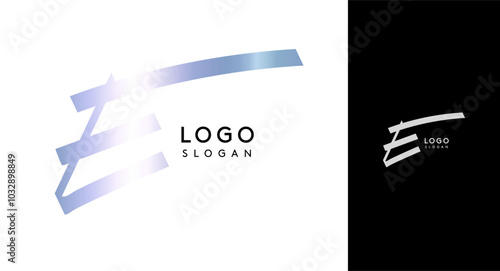 Shiny chromatic letter E, metallic monogram with shiny chrome iridescent gradient for streetwear fashion, music label, skate brand, urban art, graffiti-inspired products, modern tech company