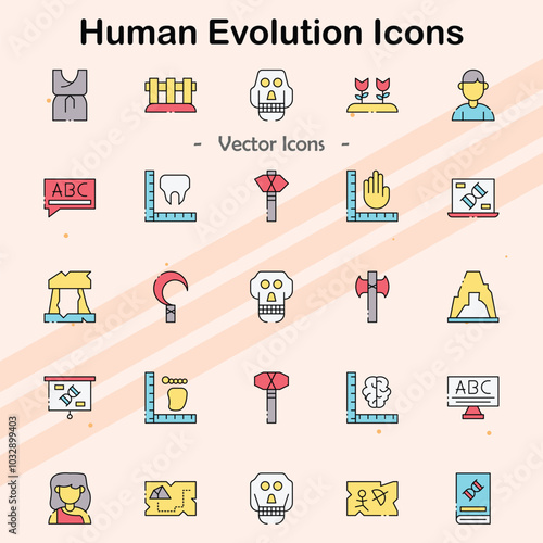 Icons representing the evolution of humans and ancestral species.