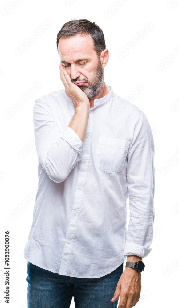 Middle age hoary senior man over isolated background thinking looking tired and bored with depression problems with crossed arms. Middle age hoary senior man over isolated background thinking looking tired and bored with depression problems with crossed arms.