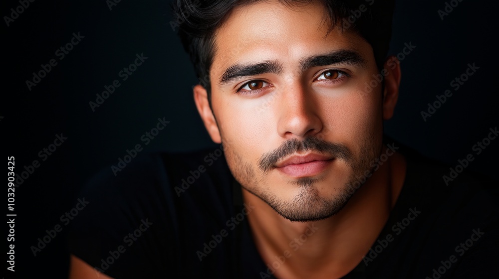 Obraz premium close up of a handsome young man with a beard and a dark gray background