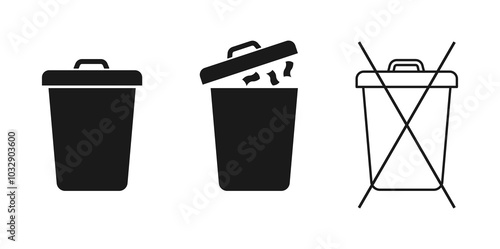 Garbage bins icon set .l trash can with waste icon. do not throw Waste in the container. Vector illustration.	
