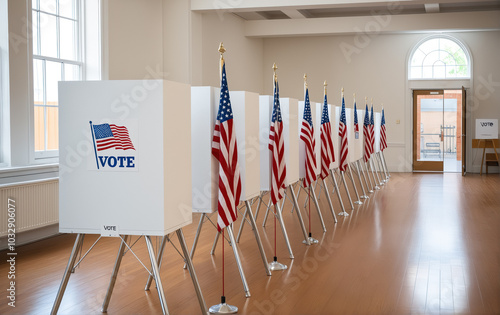 Empty voting booths in polling place for american election day