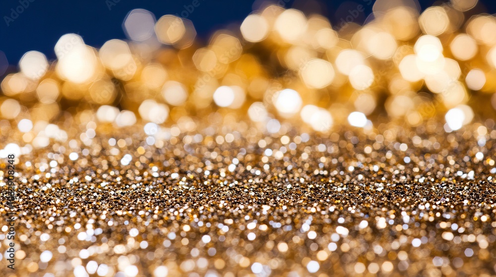 Sparkling gold glitter with a soft, blurred blue background, perfect for a festive backdrop. Sparkling gold glitter with a soft, blurred blue background, perfect for a festive backdrop.