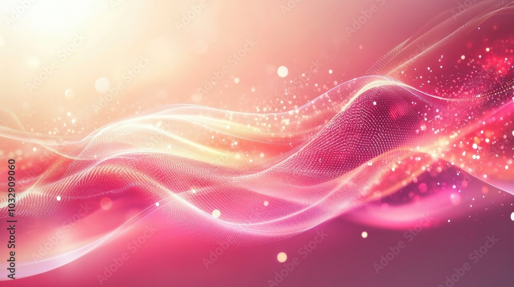 Dreamy pink and gold abstract waves with sparkling particles concept of girlhood design Dreamy pink and gold abstract waves with sparkling particles concept of girlhood design