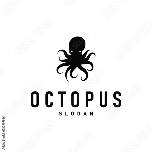 Octopus Logo, Old Retro Vintage Design Ocean Animal Vector Tentacle Illustration Template